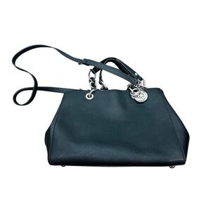 Michael Kors Black Cynthia MD Satchel Silver Chain Saffaiano Shoulder Bag